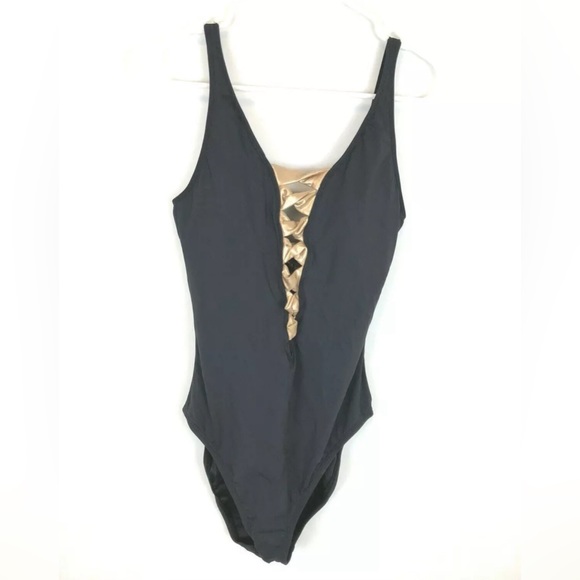 Bleu Rod Beattie Swimsuit Womens One Piece Twisted Plunge Black 8 - Picture 1 of 3